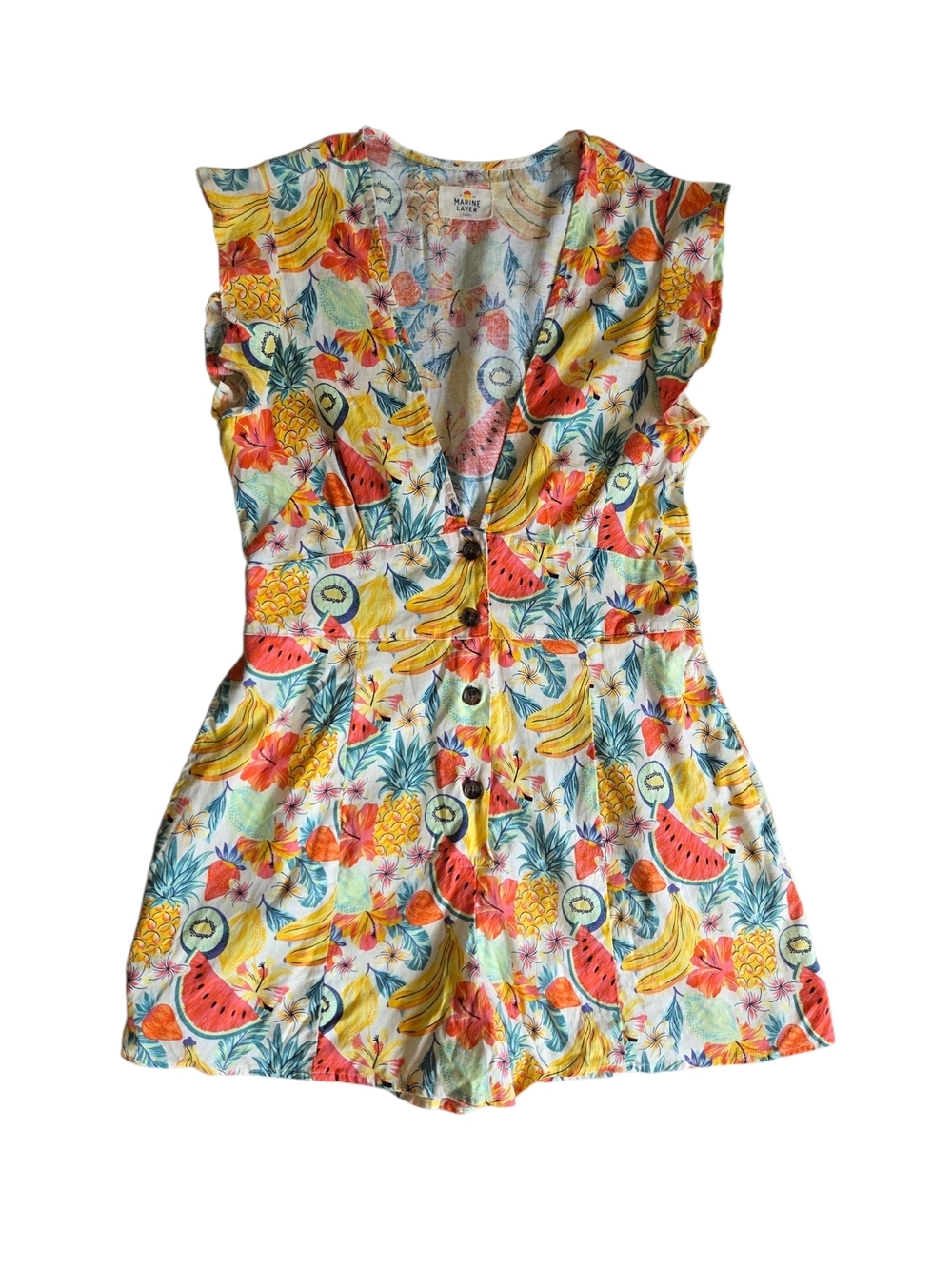 Marine Layer Camila Tropical Fruit Hemp Natural Fiber Romper Small - Picture 2 of 10